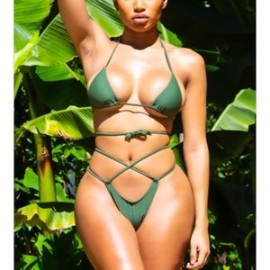 BOUTIQUE olive green string bikini